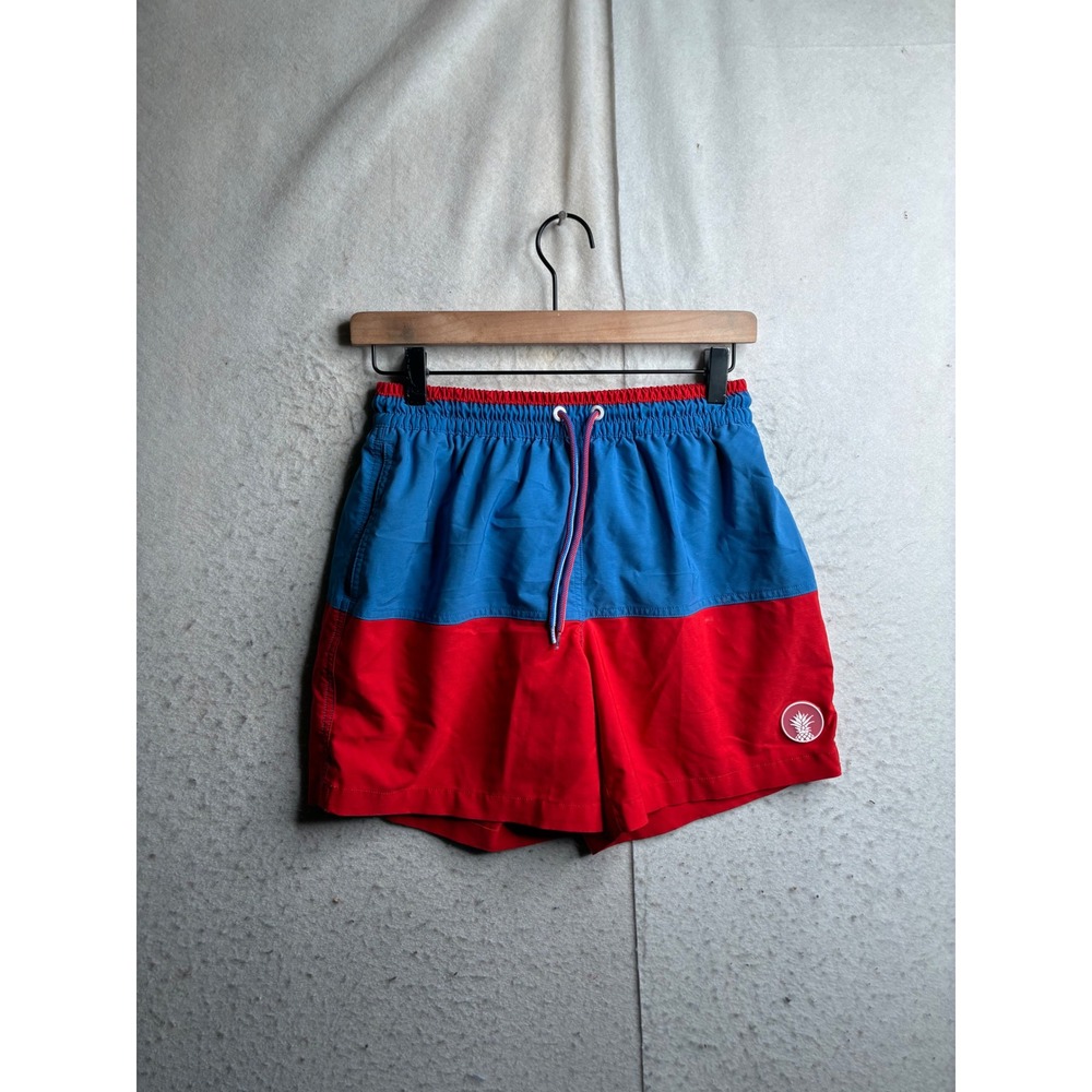 Chubbies Mens Swim Trunks Blue Red Colorblock Pineapple Logo 5.5 Inseam Small